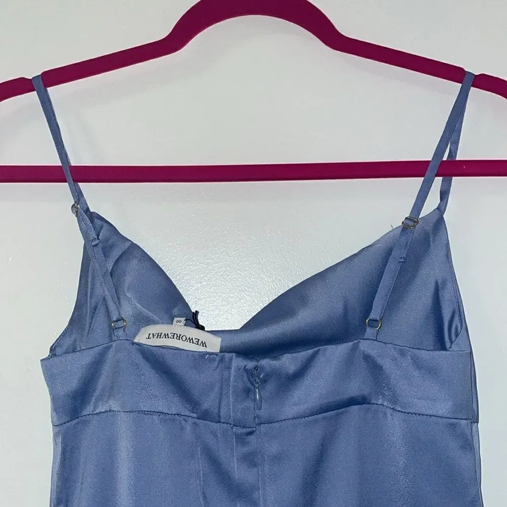 NWT Weworewhat slate blue satin charmeuse slip cowl midi dress spaghetti straps - Picture 9 of 14